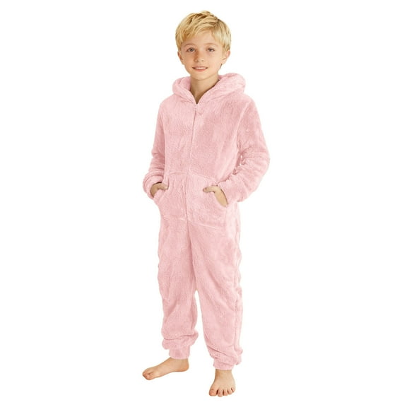 WOYY Boys Girls Hooded Jumpsuit Winter Warm Soft Pajama Zipper Onesie, Sizes 3-4T