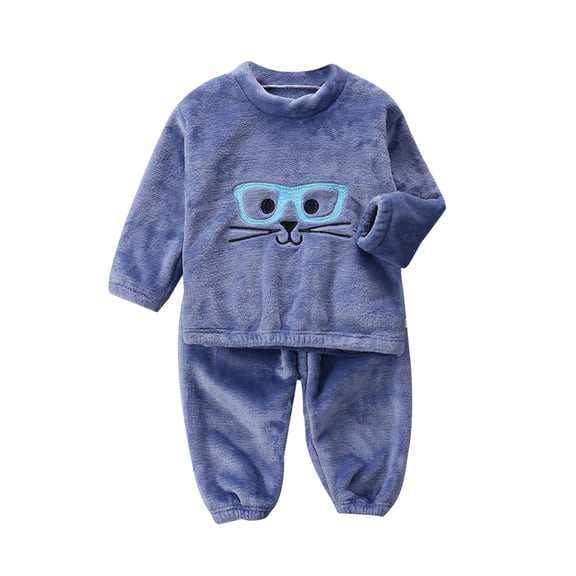 WOYY Boys Girls Pajamas Cartoon Cat Long Sleeve Top Pants Sleepwear Pjs, Sizes 12-18M