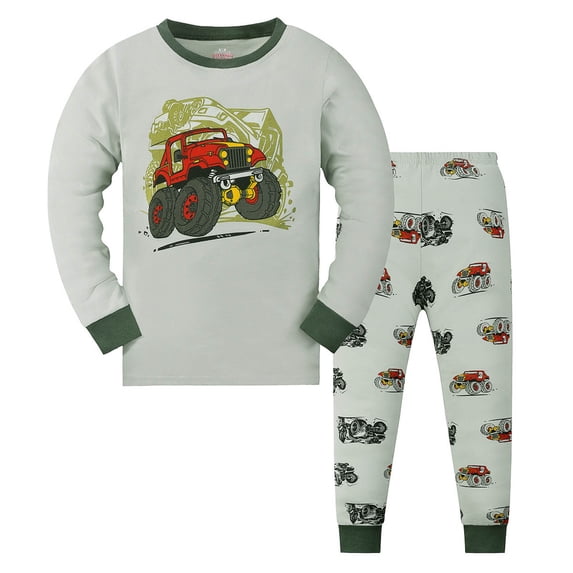 WOYY Boys Girls Long Sleeve Pajama Set Kids Sleepwear Outfits Soft Loungewear Kids 2Pcs Set, Sizes 1-9