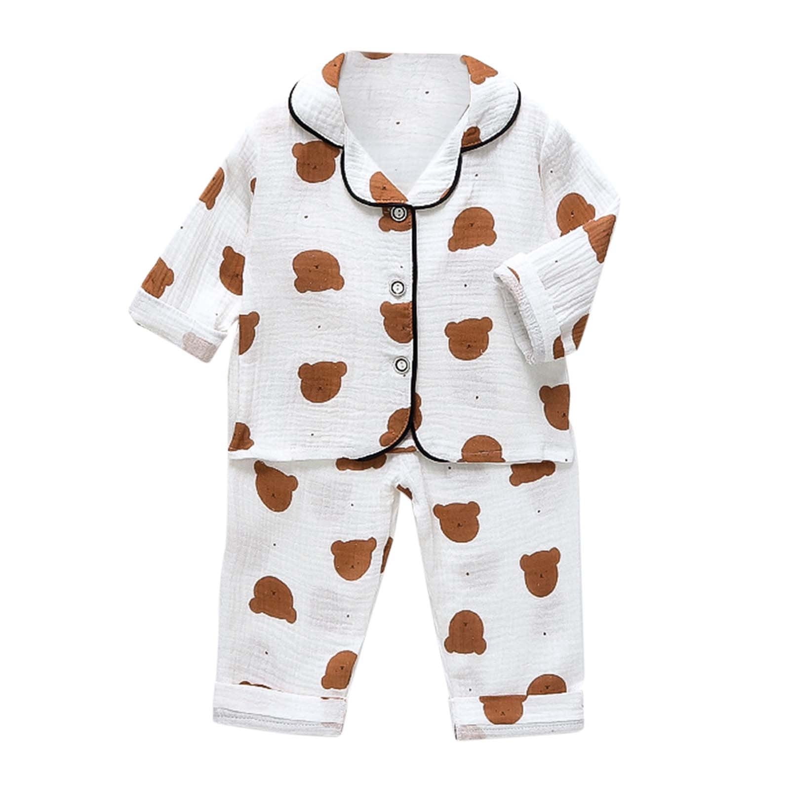 WOYY Boys Girls Outfits Cotton Button Down Shirt Long Pants Sleepwear ...