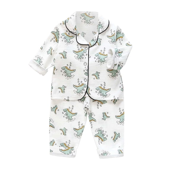 WOYY Boys Girls Outfits Cotton Button Down Shirt Long Pants Sleepwear Set, Sizes 18-24M