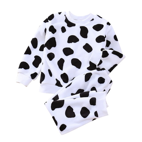 WOYY Boys Girls Winter Cow Pajama Sets Flannel Long Sleeve Top Pants Sleepwear Set