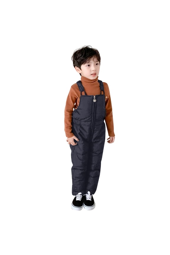 Boys Girls Winter Padded Overalls Windproof Outdoor Ski Suspender Pants, Sizes 3-4T