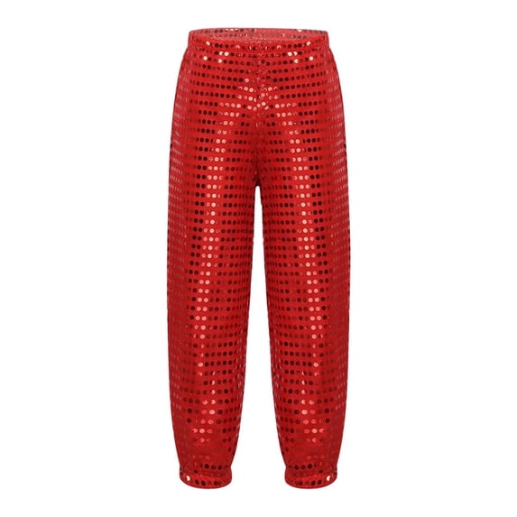 WOYY Boys Glitter Sequins Harem Pants Kids Baggy Stage Performance Dance Pants, Sizes 3-10
