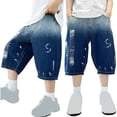 thumbnail image 1 of WOYY Boys Gradient Jean Shorts Elastic Waist Loose Denim Shorts with Pockets, Sizes 5-16, 1 of 6