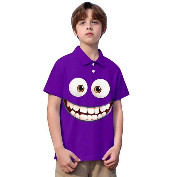 WOYY Boys Graphic Short Sleeve Polo Shirt Summer Casual Polos Unisex Everyday T-Shirt, Sizes 3-14