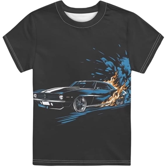 WOYY Boys Graphic Tee Car Print Short Sleeve T-Shirt Casual Summer T Shirt Top, Black, Sizes 1-13