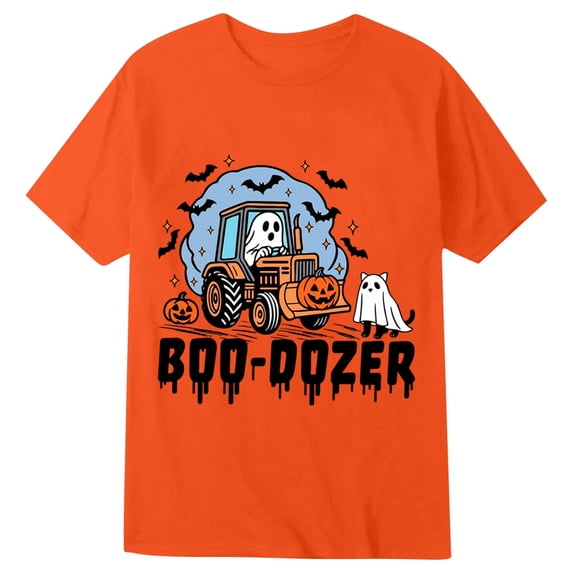 WOYY Boys Halloween Graphic Tee Comfy Short Sleeve Crew Neck T Shirt for Kids, Orange, Sizes 1-13