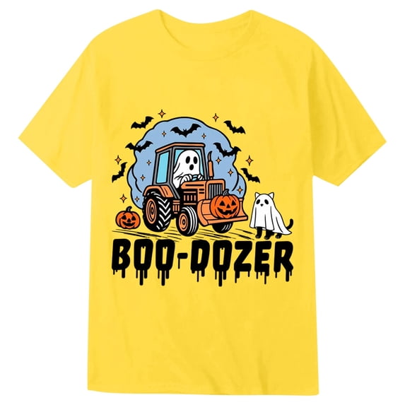 WOYY Boys Halloween Graphic Tee Comfy Short Sleeve Crew Neck T Shirt for Kids, Yellow, Sizes 1-13