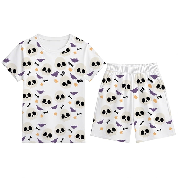 WOYY Boys Halloween Pajama Set Skeleton Print Short Sleeve Tshirt Shorts PJs, Sizes 2-12