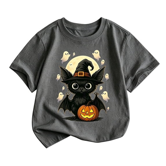 WOYY Boys Halloween T Shirt Cute Cartoon Graphic Tee Kids Short Sleeve T-Shirt, Dark Gray, Sizes 2-13