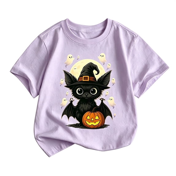 WOYY Boys Halloween T Shirt Cute Cartoon Graphic Tee Kids Short Sleeve T-Shirt, Purple, Sizes 2-13