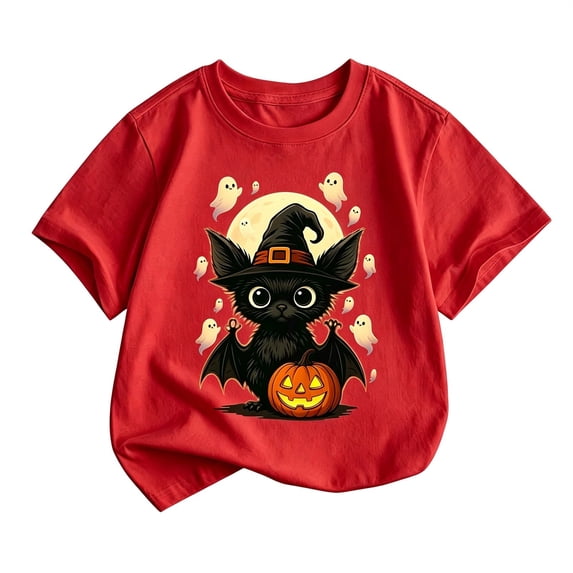 WOYY Boys Halloween T Shirt Cute Cartoon Graphic Tee Kids Short Sleeve T-Shirt, Red, Sizes 2-13