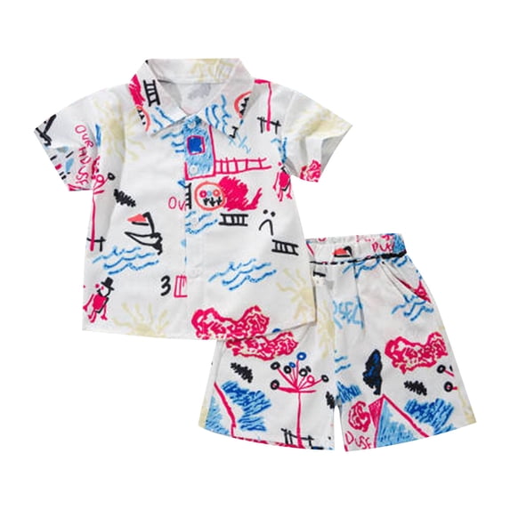 WOYY Boys Hawaii Outfits Summer Beach Short Sleeve Button Shirt Shorts Set, Sizes 12M-5T