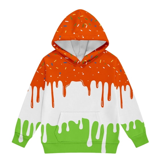 WOYY Boys Hoodie Casual Athletic Ice-Cream Print Cozy Hooded Sweatshirt, Orange, Size 1-14