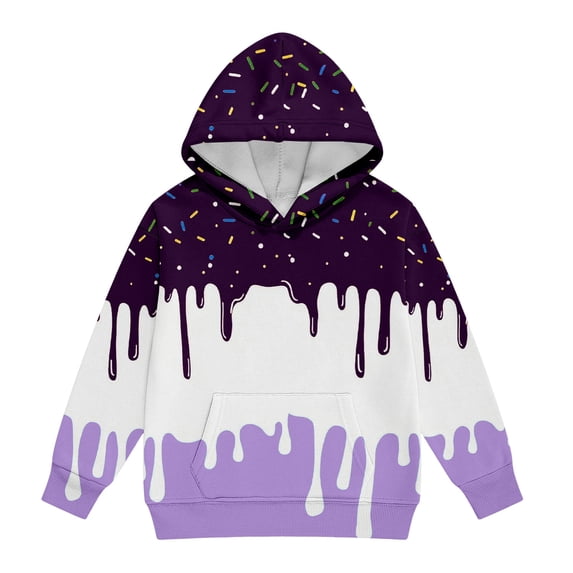 WOYY Boys Hoodie Casual Athletic Ice-Cream Print Cozy Hooded Sweatshirt, Purple, Size 1-14