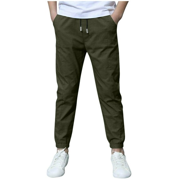 WOYY Boys Linen Pants Breathable Casual Jogger Pants Kids Sweatpants, Sizes 4-5T