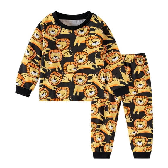 WOYY Boys Lion Print Long Sleeve Top Pants Outfits Cotton Sleepwear Outfits, Sizes 12-24M