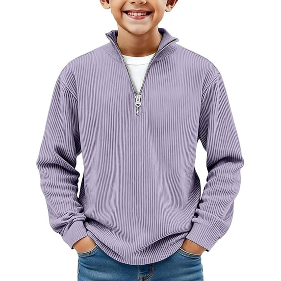 WOYY Boys Long Sleeve Corduroy Sweatshirt Fall Casual Quarter Zip Pullover Top, Sizes 3-14
