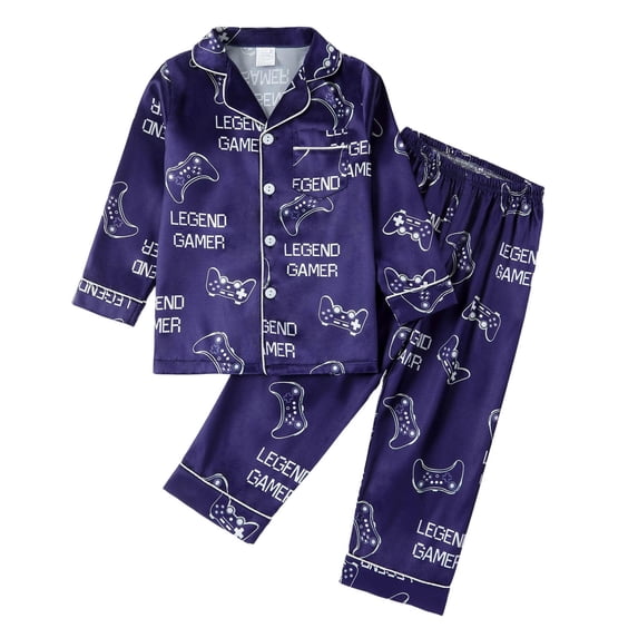 WOYY Boys Long Sleeve Pajamas Button Down Shirt Pants Sleepwear Set, 2-Piece, Sizes 3-14