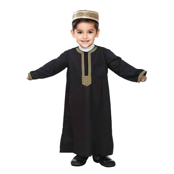WOYY Boys Long Sleeve Robe Cotton Embroidery Long Arab Robe for Children, Sizes 2-15