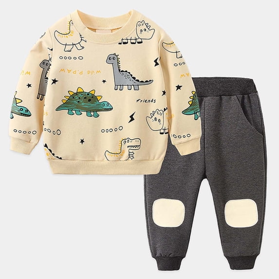 WOYY Boys Outfits Cotton Tracksuit Cute Cartoon Dinosaur Sweatshirt and Sweatpants Set Fashion Kids Clothes, Sizes 2-3