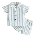 thumbnail image 1 of WOYY Boys Outfits Summer Striped Short Sleeve Button Down Shirt Shorts Set, Sizes 6M-3T, 1 of 8