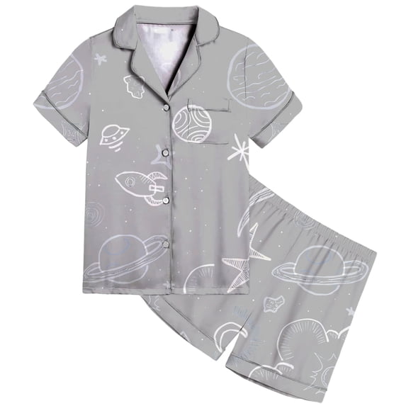 WOYY Boys Pajamas Button Down Short Sleeve Shirt Shorts Loungewear Kids PJ Set, Sizes 2-13
