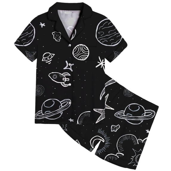 WOYY Boys Pajamas Button Down Short Sleeve Shirt Shorts Loungewear Kids PJ Set, Sizes 2-13