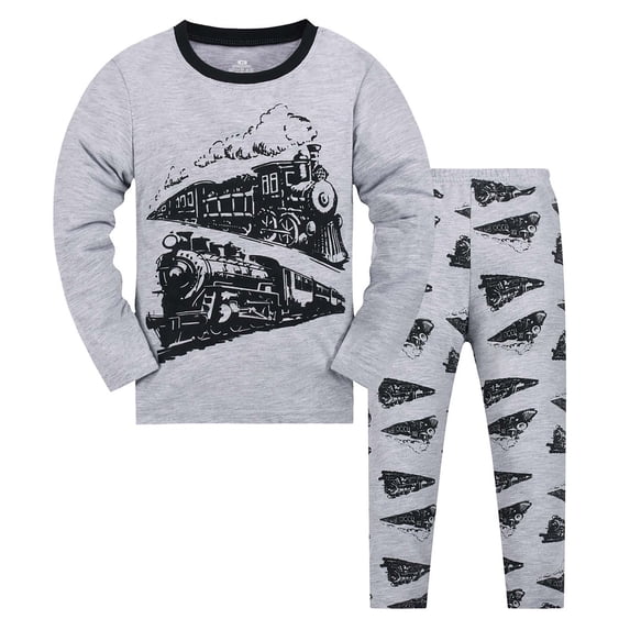 WOYY Boys Pajamas Kids Sleepwear Snug Fit Graphic Long Sleeve Top Pants PJs, Sizes 2-10