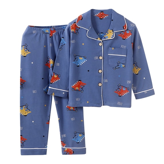 WOYY Boys Pajamas Pants Set Long Sleeve Button Down Shirt Pants PJs Loungewear, Sizes 1-12