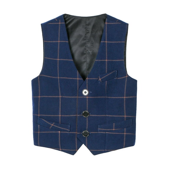 WOYY Boys Plaid Formal Suit Vest Party School Dress Waistcoat Performance Vest