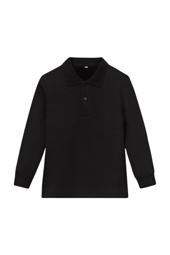 WOYY Infant Boys Fleece Polo Shirt Long Sleeve Thicken Solid Color Thermal Undershirt