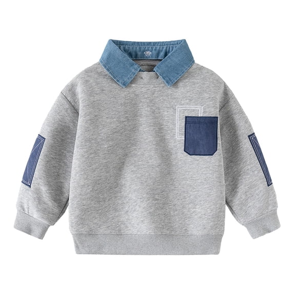 WOYY Boys Polo Sweatshirt Long Sleeve Pullover Top Kids Fall Winter Clothes, Sizes 12M-6Y