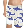 thumbnail image 1 of WOYY Boys Quick-Dry Swim Trunks with Compression Liner Shark Print Board Shorts, Sizes 10-12, 1 of 4