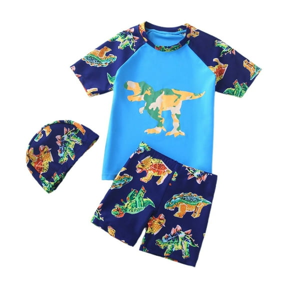 WOYY Boys Quick Drying Athletic Swimsuit Rash Guard Swim Trunks Hat, 3-Piece, Sizes 2-10