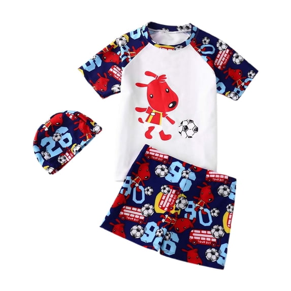 WOYY Boys Quick Drying Athletic Swimsuit Rash Guard Swim Trunks Hat, 3-Piece, Sizes 2-10