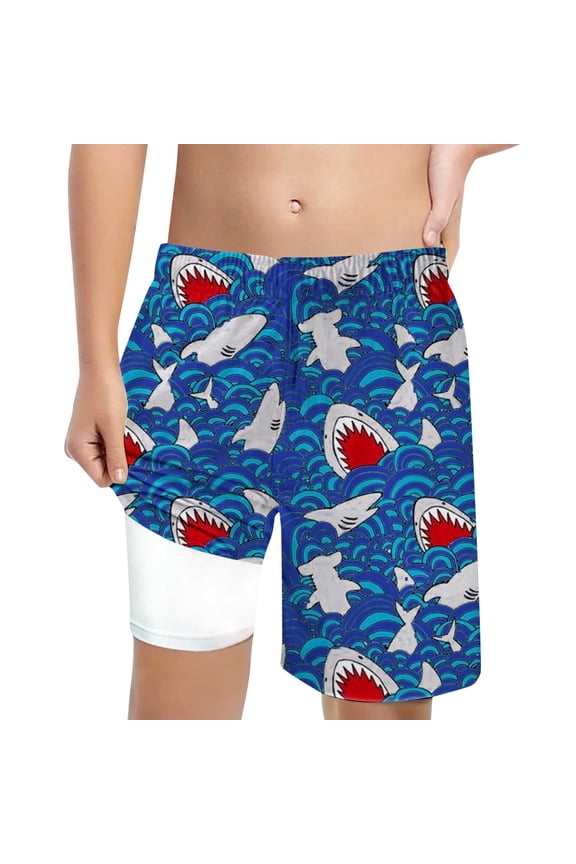 Boys' Quick Drying Swim Trunks with Compression Liner Board Shorts, Sizes 10-12