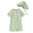 thumbnail image 1 of WOYY Boys Ribbed Short Sleeve Rash Guard One-Piece Swimsuit Cap Bathing Suit, Sizes 3-6 Months, 1 of 6