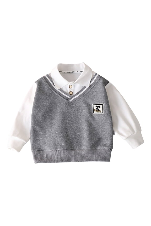 Boys School Sweatshirt Spring Fall Preppy Long Sleeve Pullover Polo Shirt, Sizes 1-14