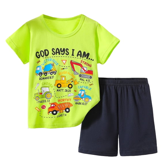 WOYY Boys Short Sleeve Graphic Tee Shorts Outfits Summer Casual Shorts Set Kids 2Pcs Set, Sizes 2-7