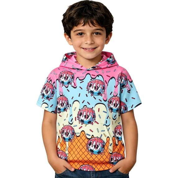 WOYY Boys Short Sleeve Hoodies Soccer Graphic Cute Pullover Sweatshirt, Pink, Sizes 4-12
