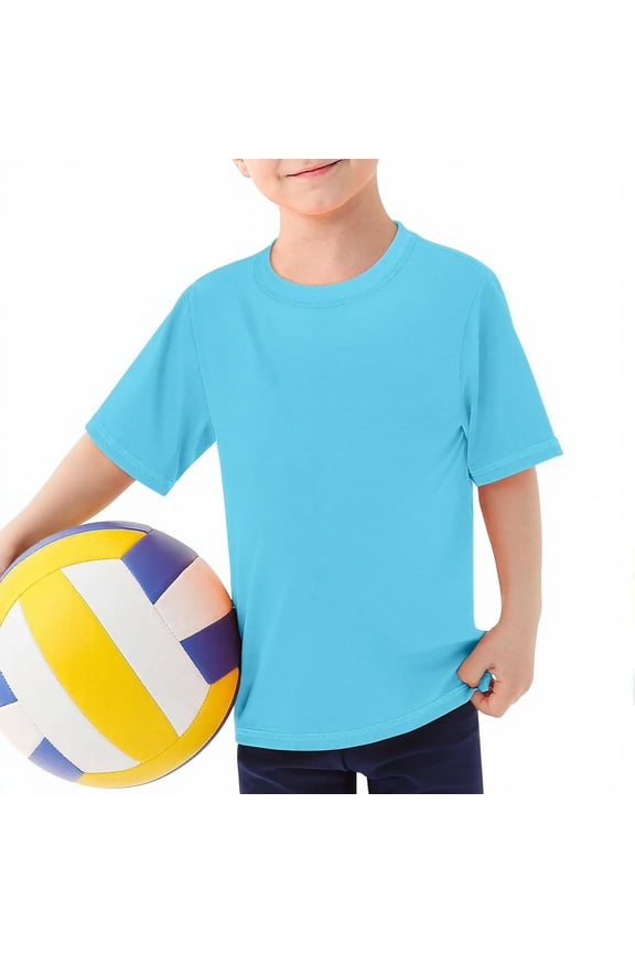 Boys Short Sleeve Rash Guard Solid Quick Drying Swim Shirt with UPF50+, Sizes 3-14