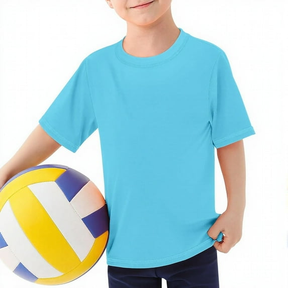 WOYY Boys Short Sleeve Rash Guard Solid Quick Drying Swim Shirt with UPF50+, Sizes 3-14