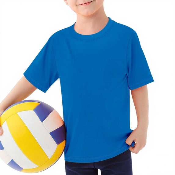 WOYY Boys Short Sleeve Rash Guard Solid Quick Drying Swim Shirt with UPF50+, Sizes 3-14
