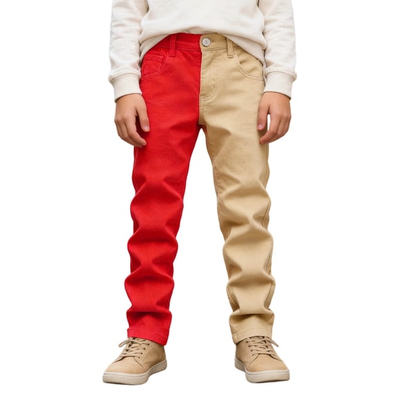 WOYY Boys Fit Jeans Color Block Straight Stretch Denim Pants Streetwear, Sizes 5-16