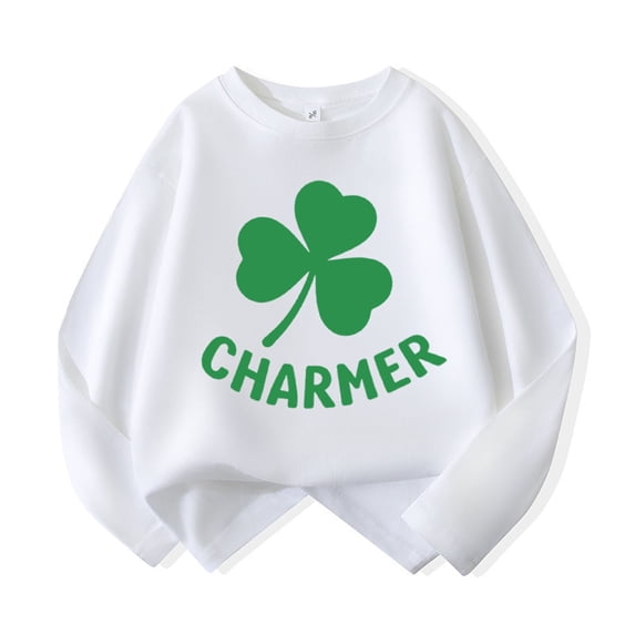 WOYY Boys St. Patrick's Day Sweatshirt Clover Print Long Sleeve Pullover Top, Sizes 3-15