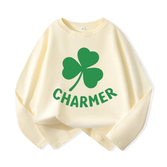 WOYY Boys St. Patrick's Day Sweatshirt Clover Print Long Sleeve Pullover Top, Sizes 3-15