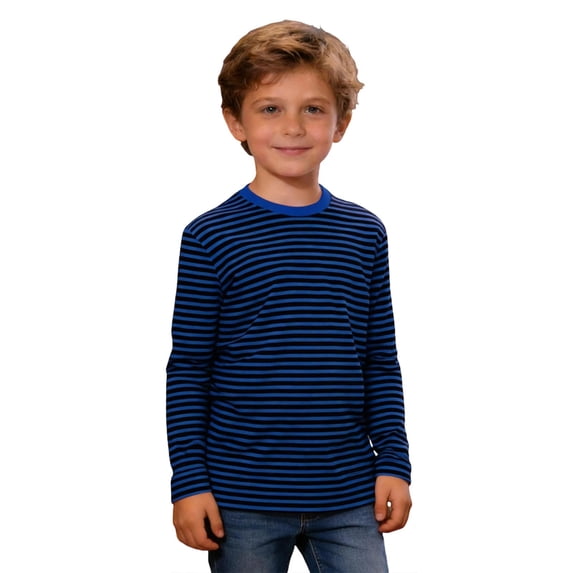 WOYY Boys Striped Long Sleeve Crewneck T Shirt Casual Unisex Pullover T-Shirt, Sizes 3-14