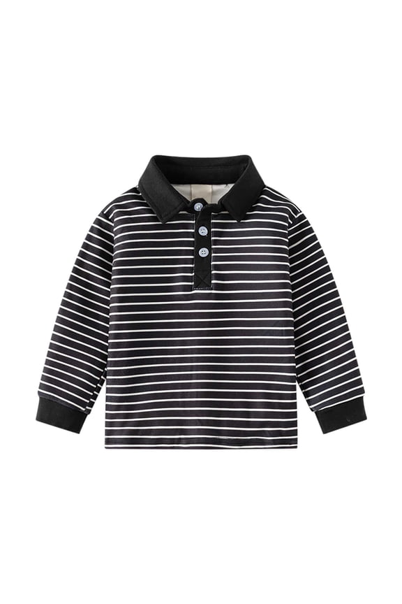 Boys Striped Polo Shirt Collared Long Sleeve T-Shirt Casual Soft Undershirt